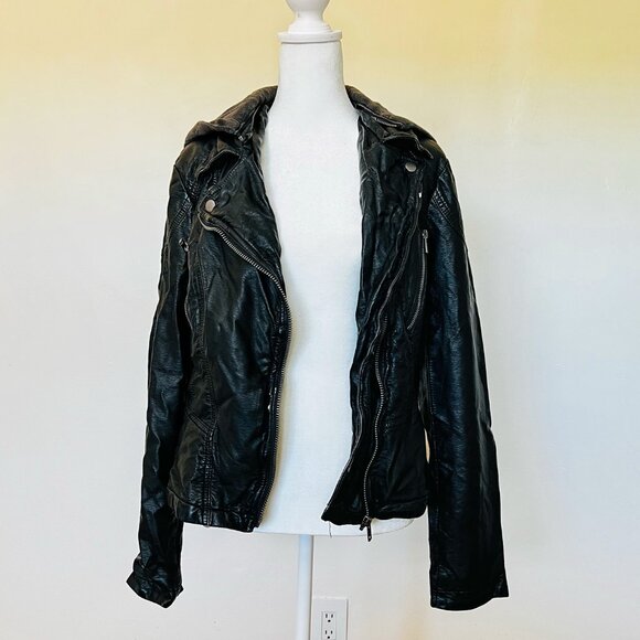 FREE PEOPLE Cleo Vegan Faux Leather Moto Hooded Jacket | Size 10 | Black - Picture 14 of 16